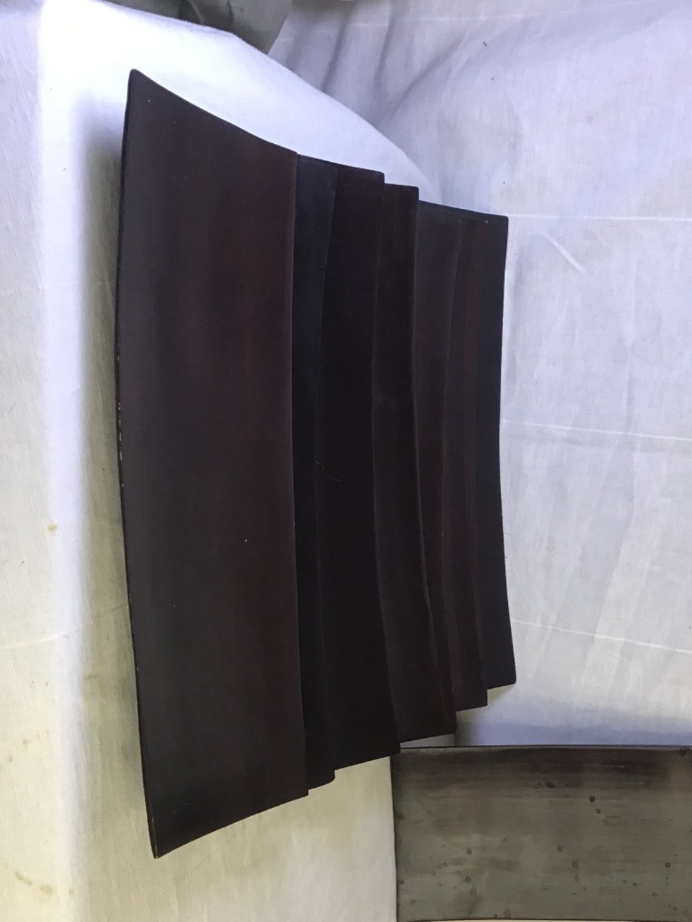 8 pcs. Set Solid Wood Curved Dark Brown Sushi Appetizer Dishes. 5โ x12โ